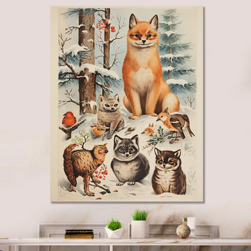 Winter Animal fox with friends - Fox Home Decor Art